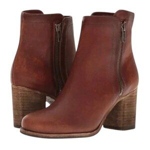 Frye New Women's Addie Double Zip Bootie Cognac Washed Oiled Vintage, US 9.5 B